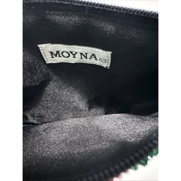 Beaded Coin Purse Black with Red & Green Zip Top - Picture 4 of 5